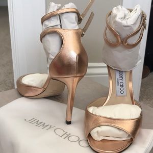 Jimmy Choo Metallic Rose Gold Sandals